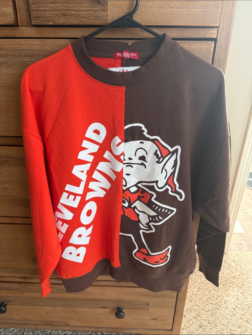Mitchell & Ness Cleveland Browns Orange and Brown Split Crewneck